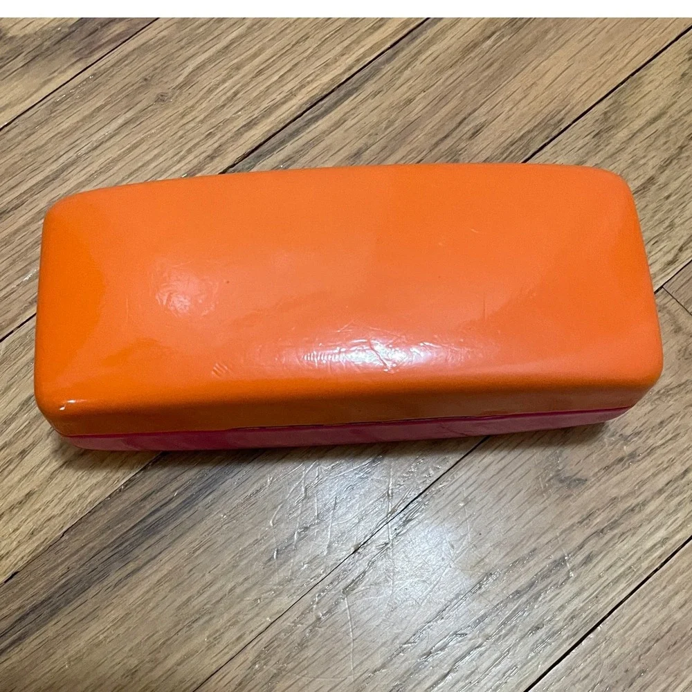 Kate Spade New York Pink Orange Colorblock Hard Shell Glasses Case with Cloth